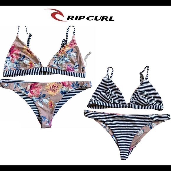 RIPCURL reversible floral striped bikini Sz S - Picture 1 of 6